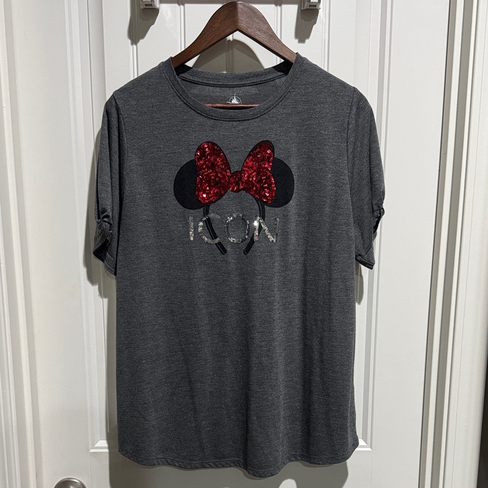 Disney Gray Tee with Red Sequin Bow